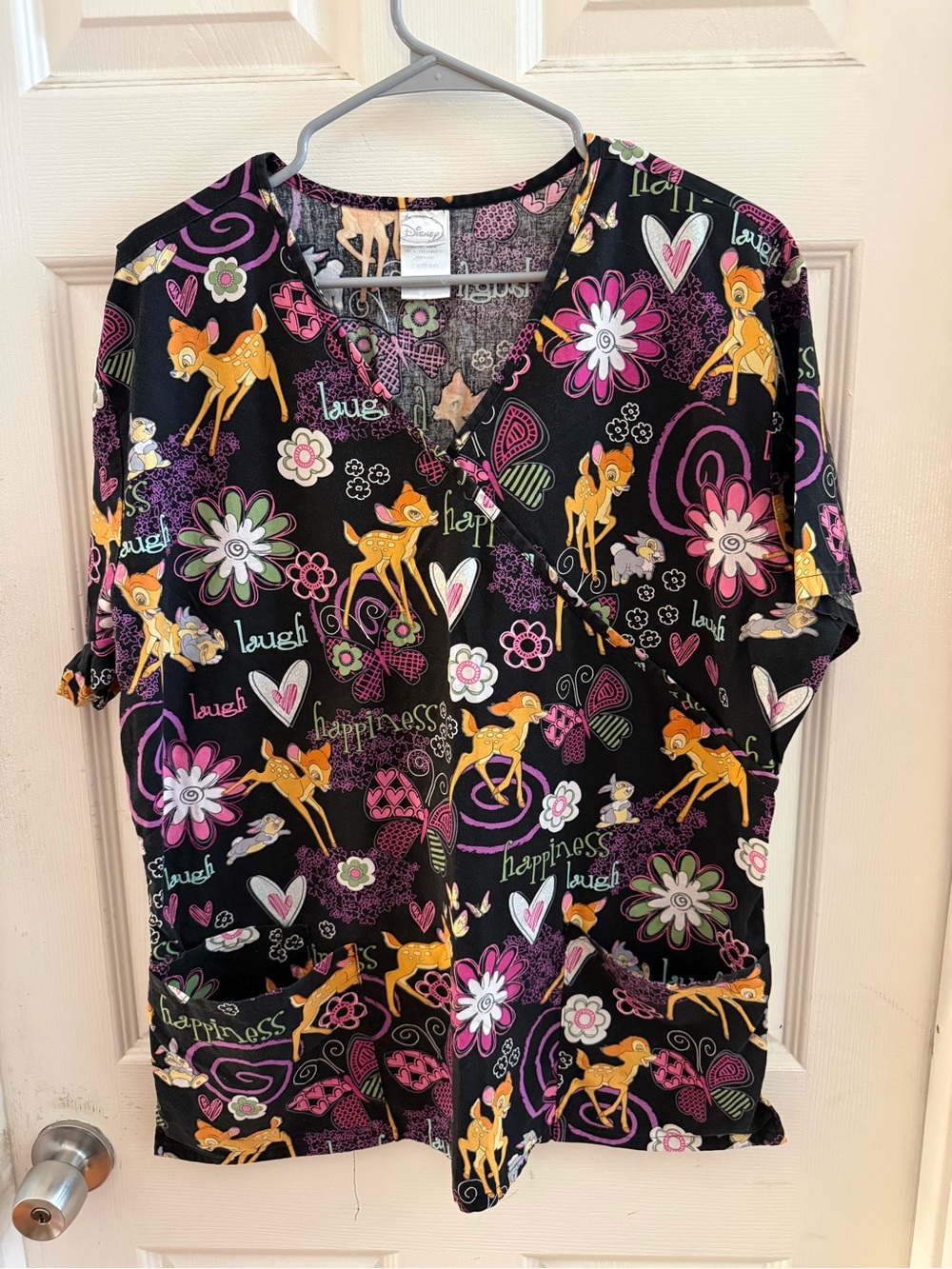 Disney Bambi Black Floral 2X Scrub Top